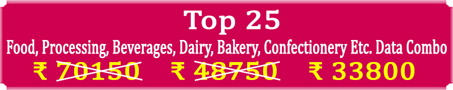 Top 25 Types Super Saving Food, Processing, Beverages, Dairy, Bakery, Confectionery Etc. Data Combo - In Excel Format